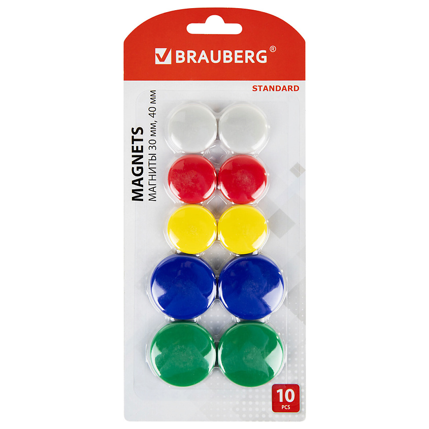 Изображение товара Набор магнитов BRAUBERG STANDARD 10 шт для крепления на металлические поверхности