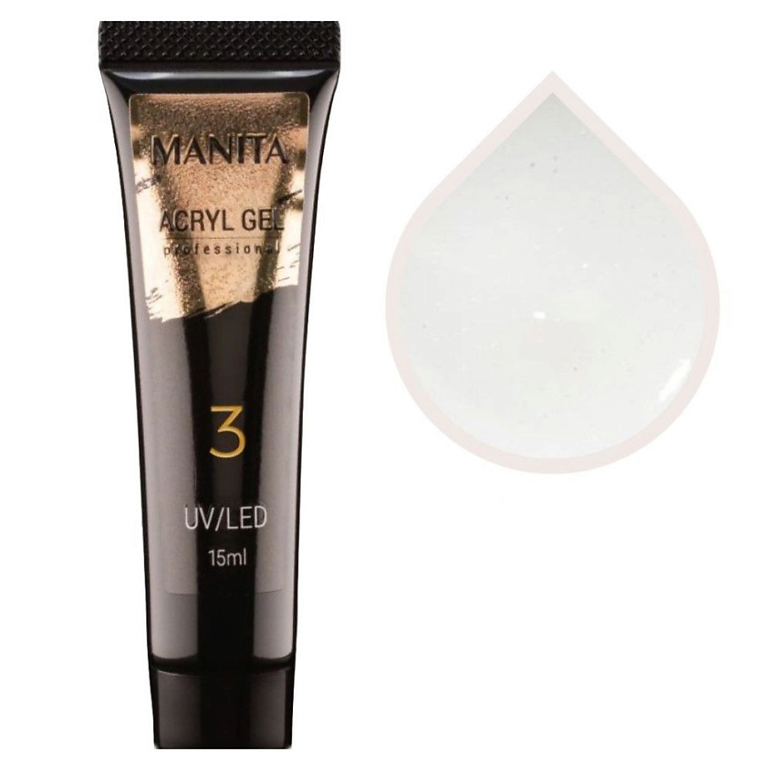 Изображение товара MANITA Акригель для наращивания ногтей, 03 Белый с шиммером, 15 мл
