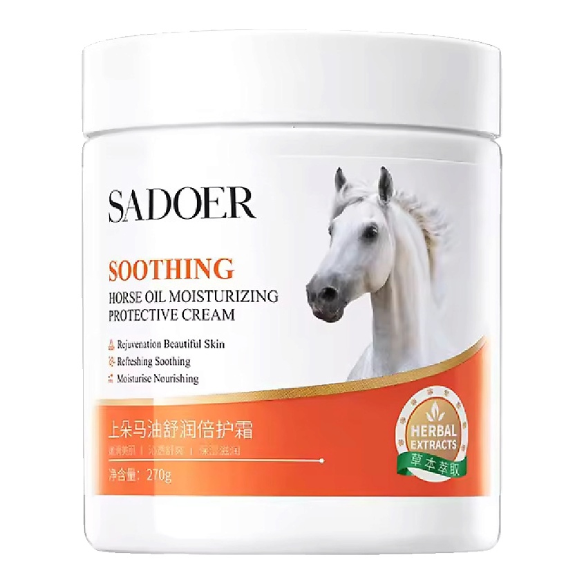 Изображение товара SADOER Крем для тела успокаивающий с лошадиным маслом и экстрактами трав, 270 гр.