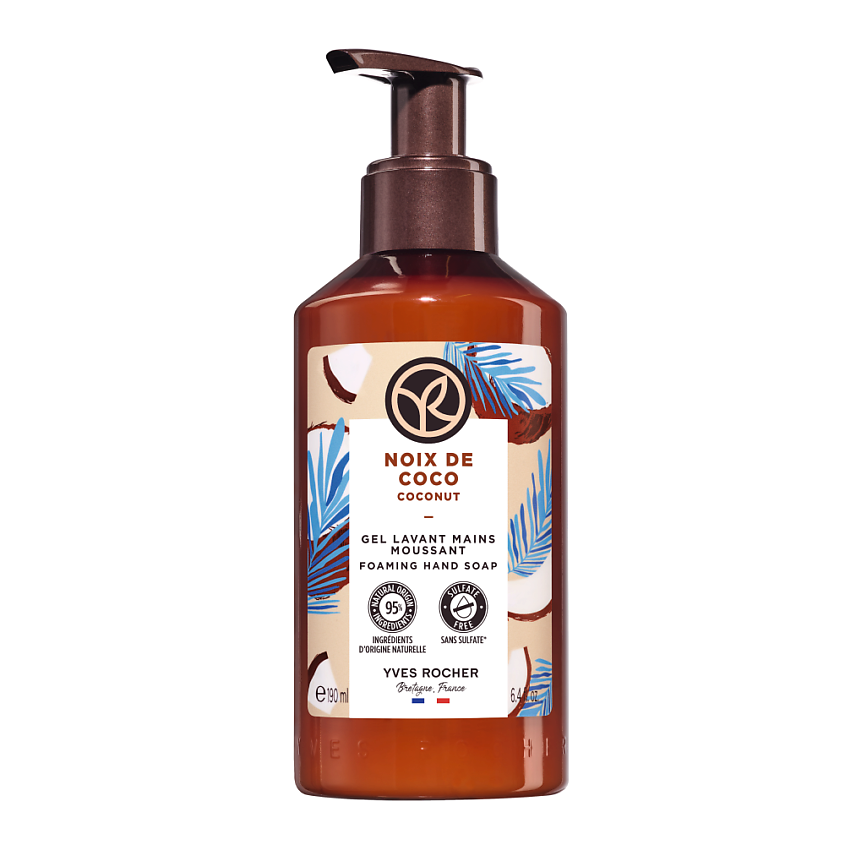Изображение товара YVES ROCHER Жидкое мыло для рук КОКОСОВЫЙ ОРЕХ 190 мл натуральное без сульфатов для ежедневного ухо