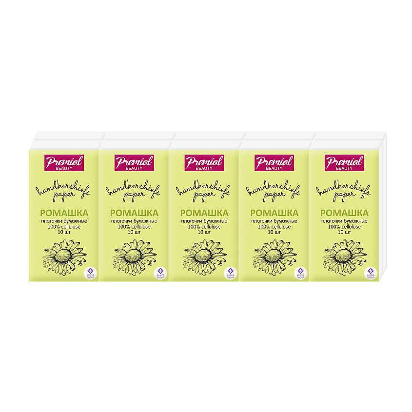 Изображение товара PREMIAL бумажные носовые платки трехслойные с ароматом ромашки 10 уп. х 10 шт