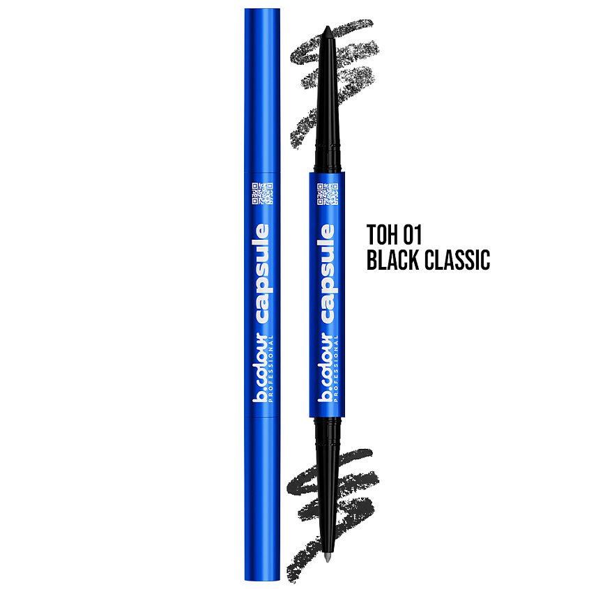 Изображение товара B.COLOUR PROFESSIONAL Карандаш для глаз, черный каял 2в1 CAPSULE, 01 Black classic