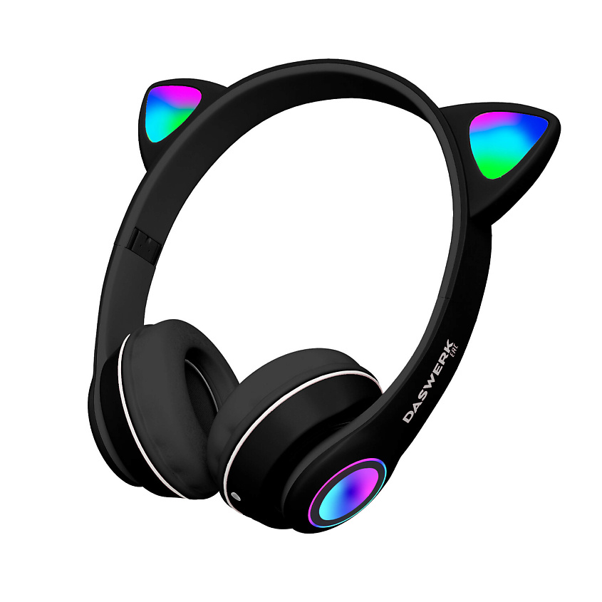 Изображение товара Беспроводные наушники DASWERK VZV-23M с ушками, черные, подсветка, для детей