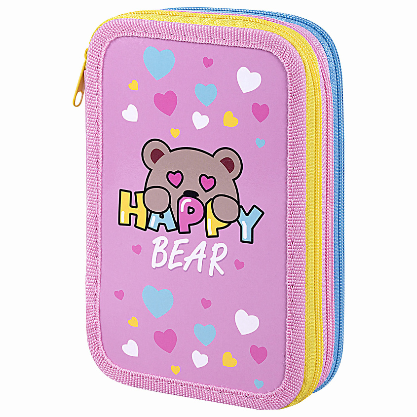Изображение товара Пенал ПИФАГОР Bear Hugs Ягодный с тремя отделениями, ламинированный картон