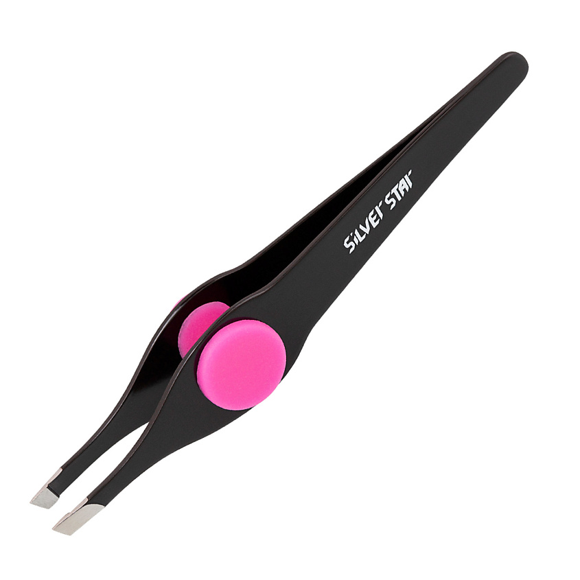 Изображение товара SILVER STAR Пинцет для бровей, косой, тонкий, эргономичный, черный