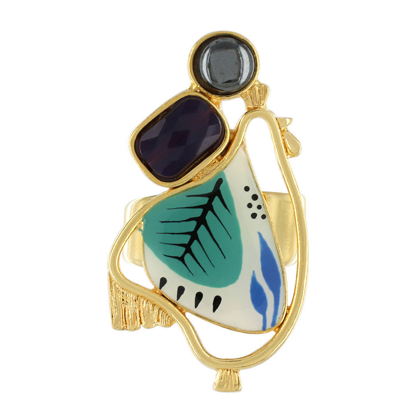 Изображение товара TARATATA Кольцо Paulette, разъемное, с цветной смолой и бусинами, цвет: Золотой, 1 шт, размер: 18