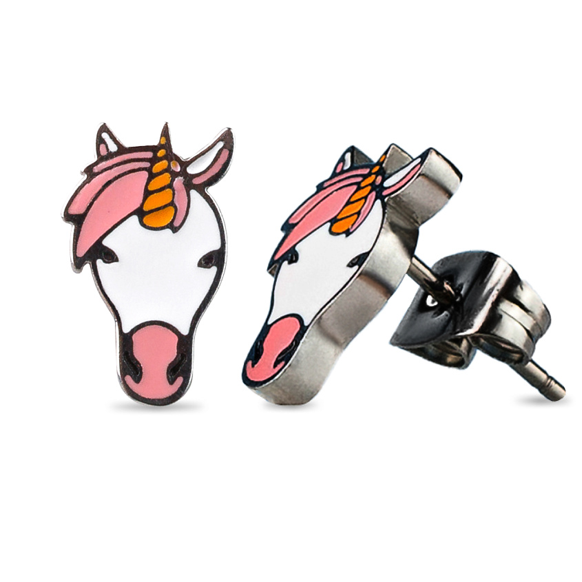 Изображение товара CAROMIC Серьги бижутерия гвоздики пусеты Единорог, цвет: Розово-бежевый, размер: 11