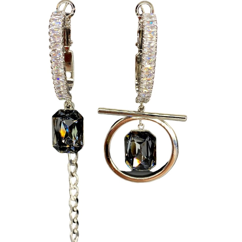 Изображение товара АМАНТЕ CRYSTAL Серьги Capri/baget Асимметрия с кристаллами 14 мм