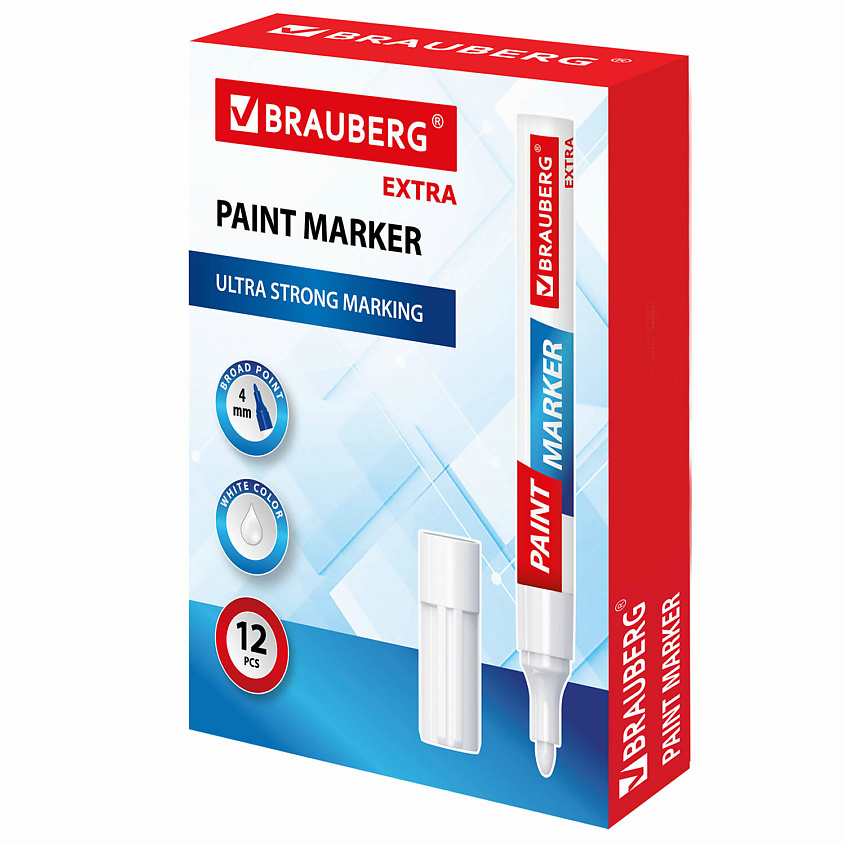 Изображение товара BRAUBERG Набор лаковых маркер-красок Extra, цвет: Белый, 12 набор. Возрастное ограничение 18+
