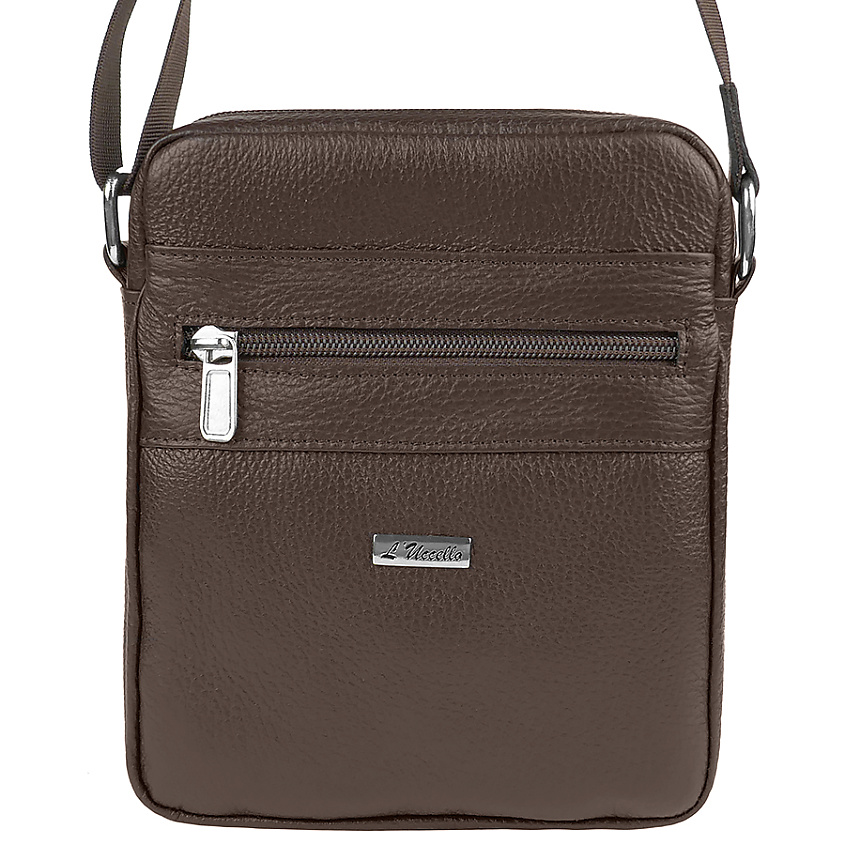 Изображение товара Мужская сумка из натуральной кожи L'UCCELLO кросс-боди коричневая 22x18x6 см
