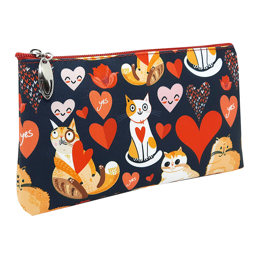 Изображение товара ALISSIROSSI Косметичка женская маленькая плоская из ткани "Синие котики", 1 шт