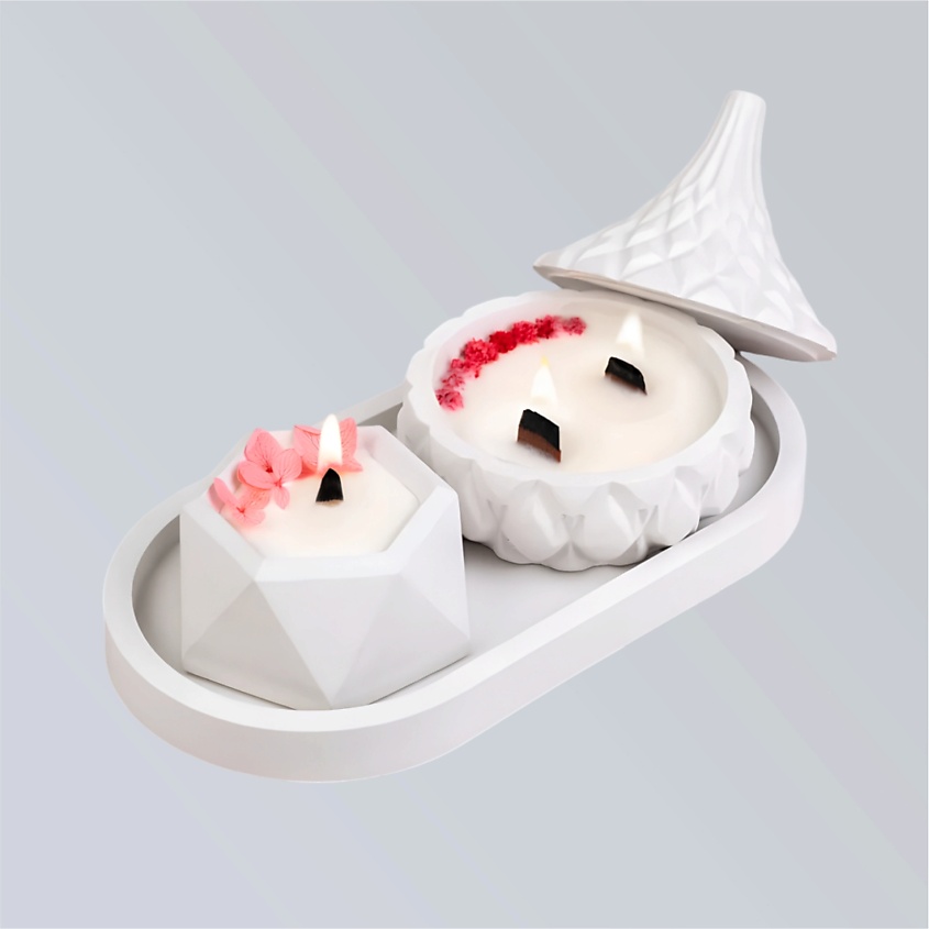 Изображение товара SHE STYLE Подарочный набор из гипса ароматические свечи шкатулка и шестигранник на подставке, 1 шт