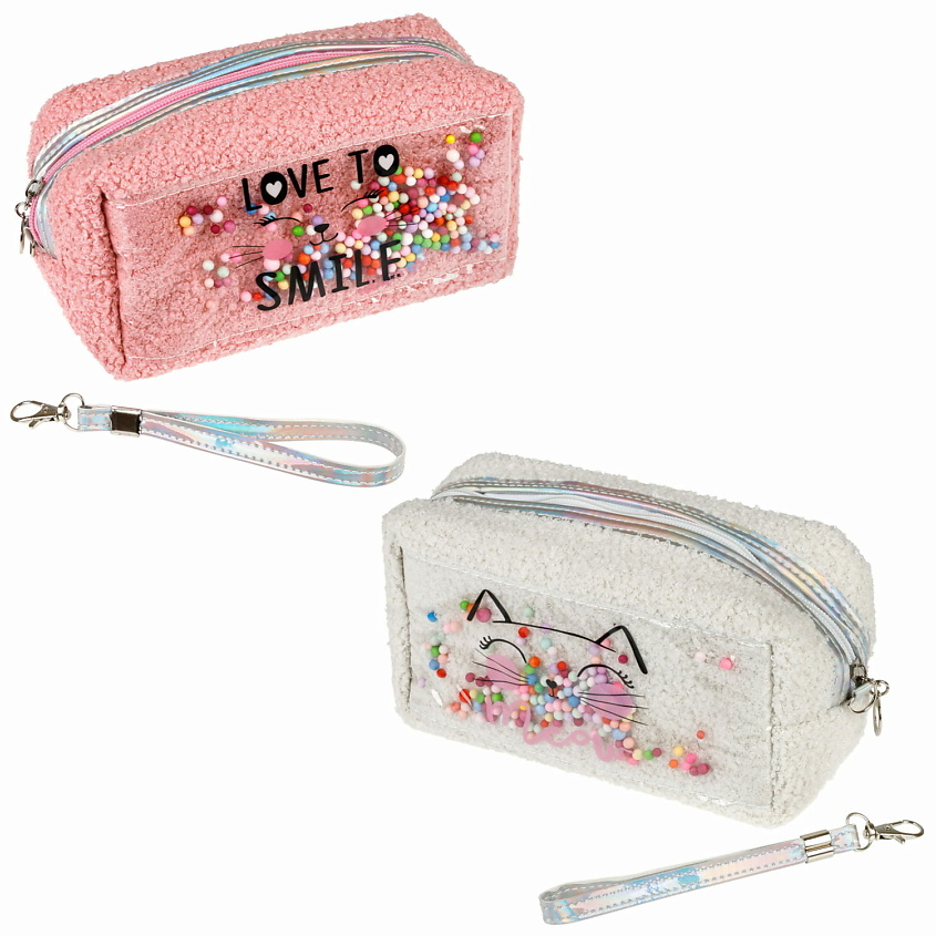 Изображение товара LUKKY Косметичка плюшевая с подвижными бусинами Love to Kiss, Белый