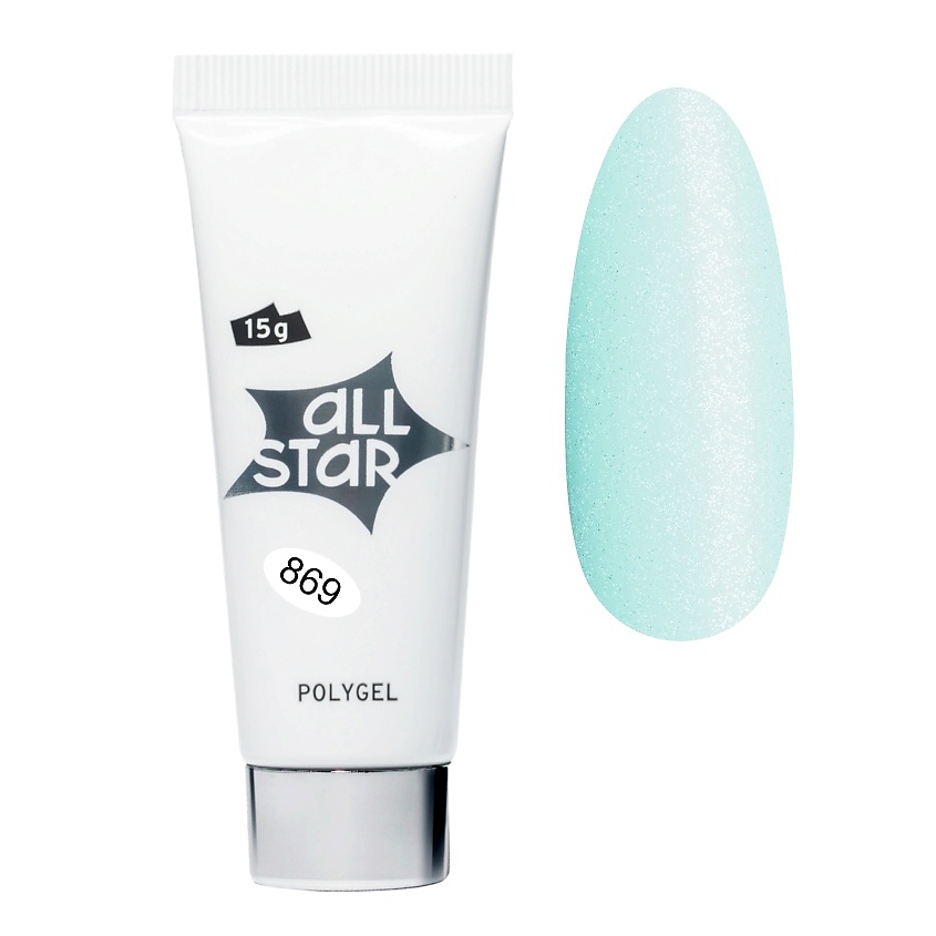 Изображение товара ALL STAR PROFESSIONAL Полигель моделирующий для наращивания ногтей, 15 гр; цвет: зелёный чай с шиммером 869 зелёный чай с шиммером