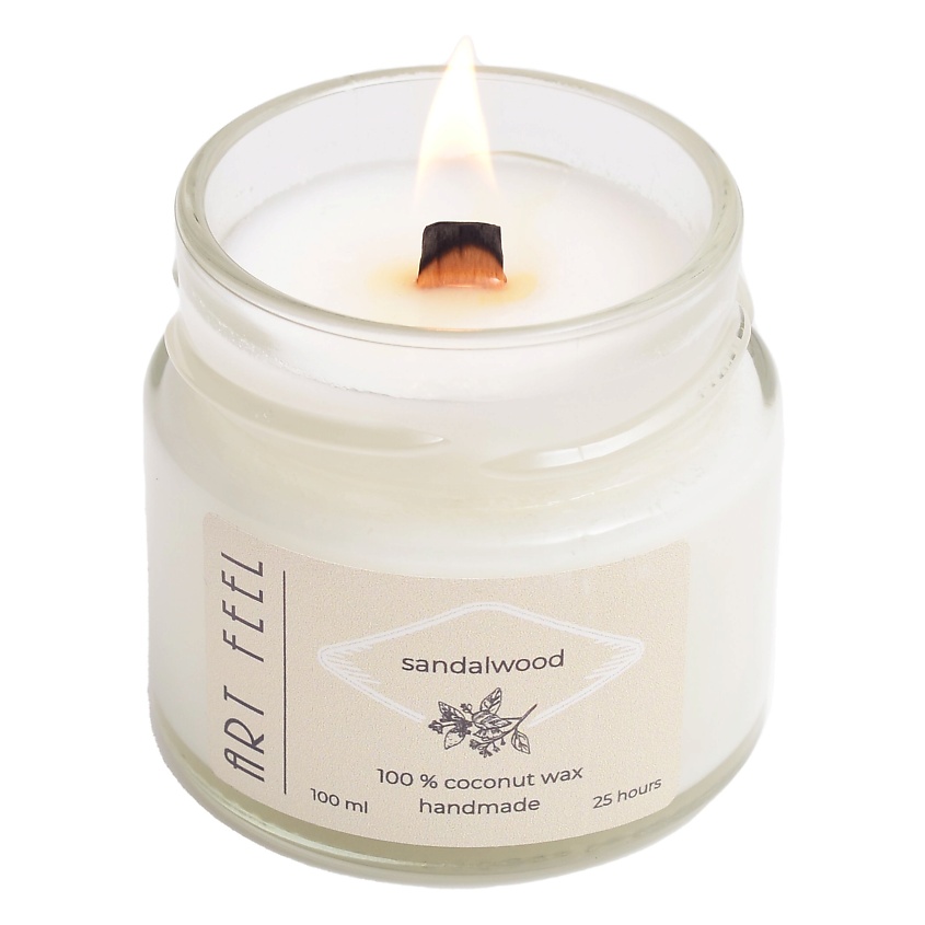 Изображение товара ART FEEL Свеча ароматическая с деревянным фитилем "Сандаловое дерево", 100 мл.