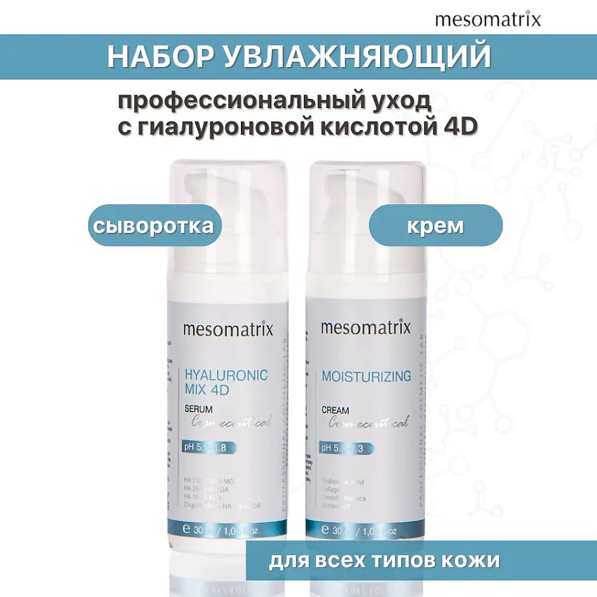 Изображение товара MESOMATRIX Набор для лица увлажняющий с гиалуроновой кислотой (крем и сыворотка), 30 мл + 30 мл