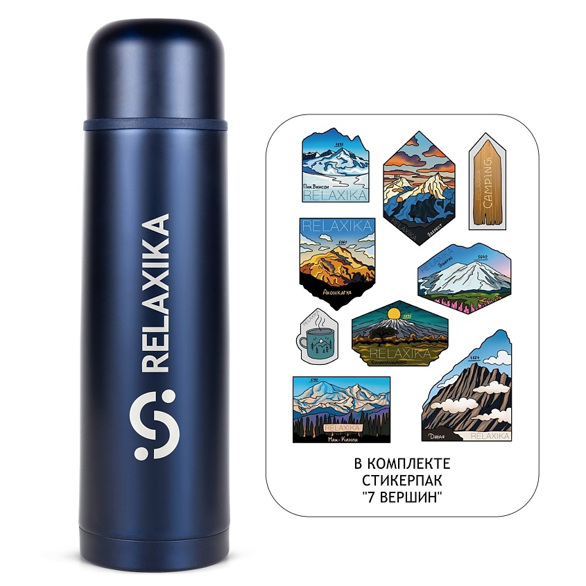 Изображение товара Термос RELAXIKA 1 литр металлический для горячих и холодных напитков синего цвета