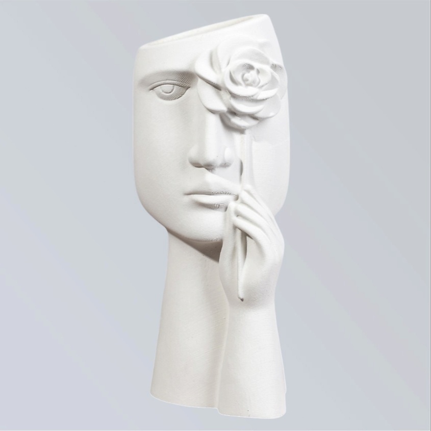 Изображение товара SHE STYLE Ваза для сухоцветов из гипса Лицо с цветком для декора дома, 1 шт