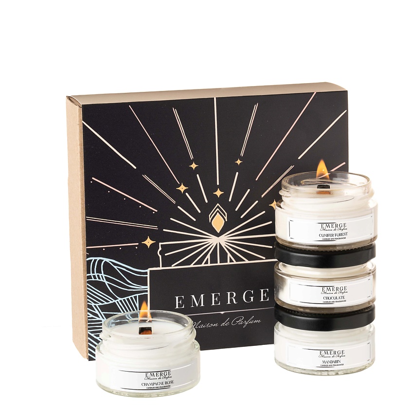 Изображение товара Набор 4 ароматических свечей EMERGE Decors с натуральным воском и подарочной упаковкой