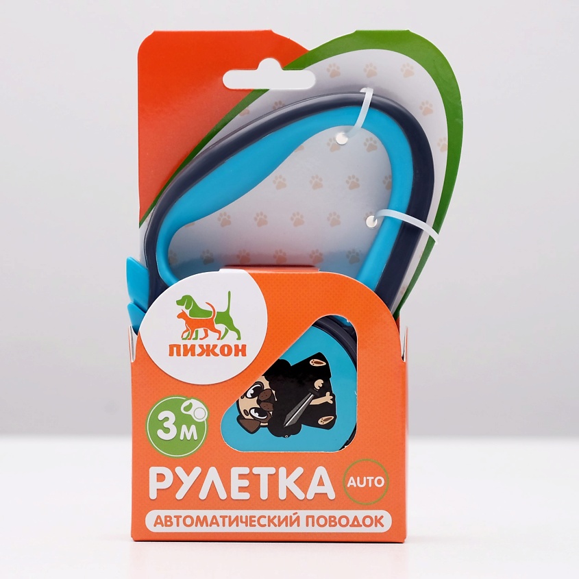 Изображение товара ПИЖОН Рулетка "Пижон" с прорезиненной ручкой, 3 м, до 15 кг, трос, серо-голубая