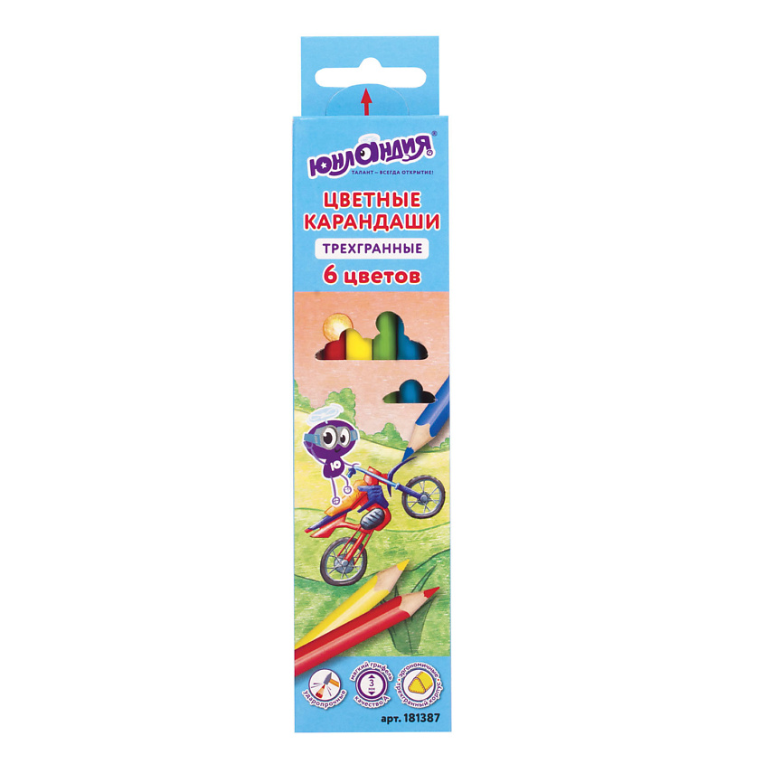 Изображение товара ЮНЛАНДИЯ Карандаши цветные Юнландик быстрее всех, 6 цветов