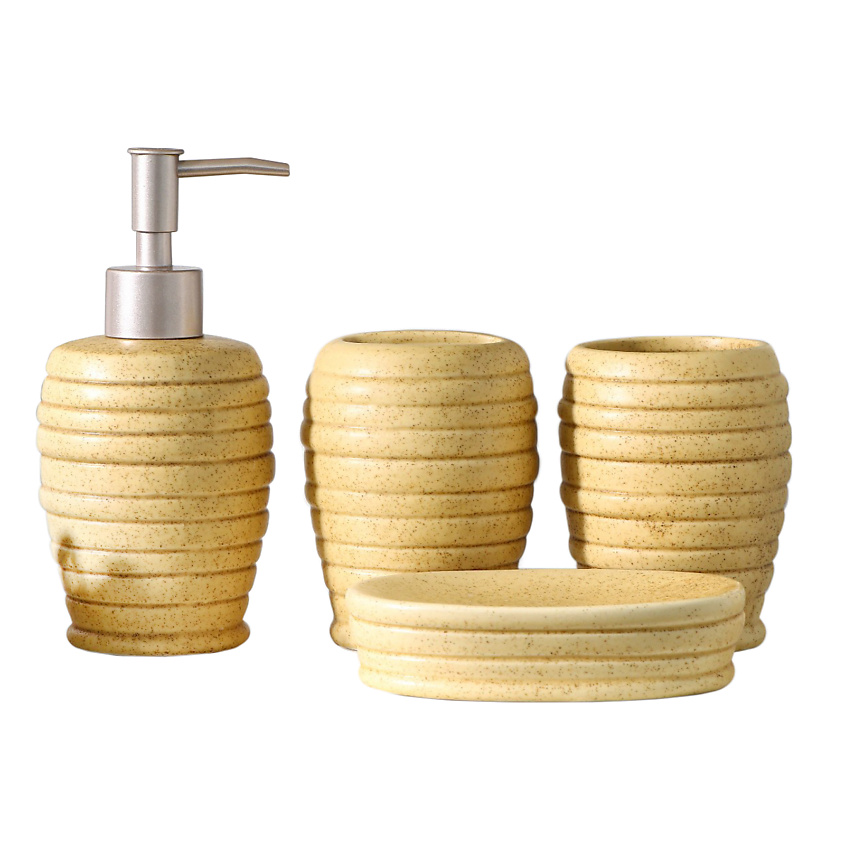 Изображение товара ДОЛЯНА Набор аксессуаров для ванной комнаты Доляна «Капучино», 4 предмета (дозатор 350 мл, мыльница, 2 стакана), цвет бежевый