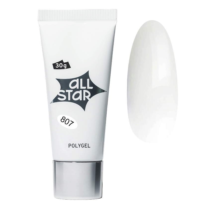Изображение товара ALL STAR PROFESSIONAL Полигель моделирующий для наращивания ногтей, Полигель белый для моделирования и укрепления ногтей 807 цвет белый