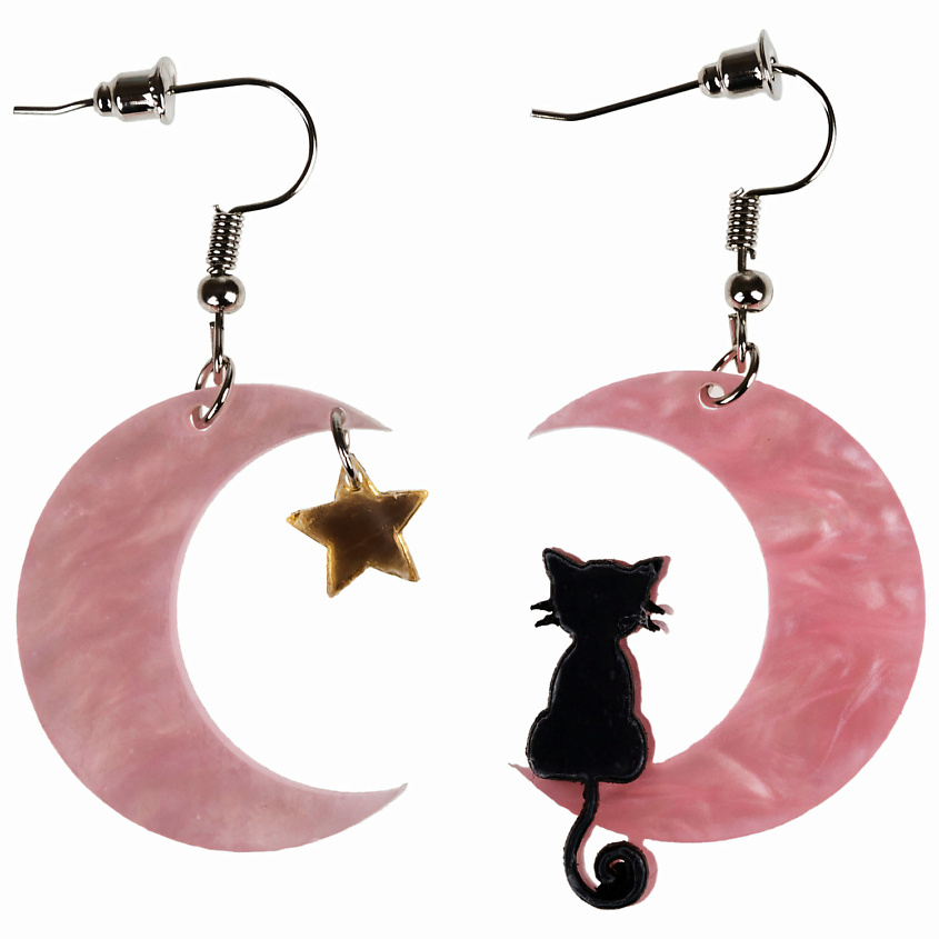 Изображение товара Серьги с подвесками Лунный кот Розовый от Lukky Fashion стильные и оригинальные украшения
