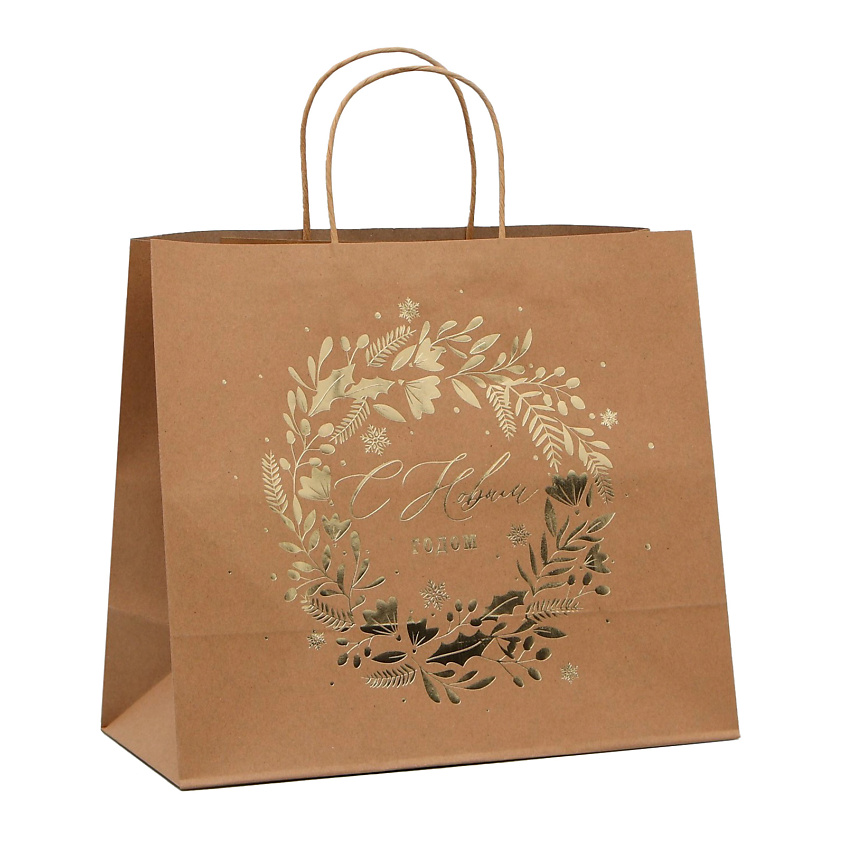 Изображение товара ДАРИТЕ СЧАСТЬЕ Пакет новогодний крафтовый Gold, 1 шт.