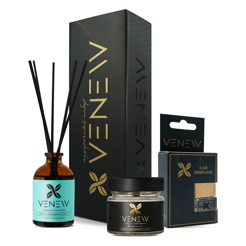 Изображение товара Подарочный набор для дома VENEW ароматический диффузор свеча автопарфюм 3 шт 50 100 8 мл