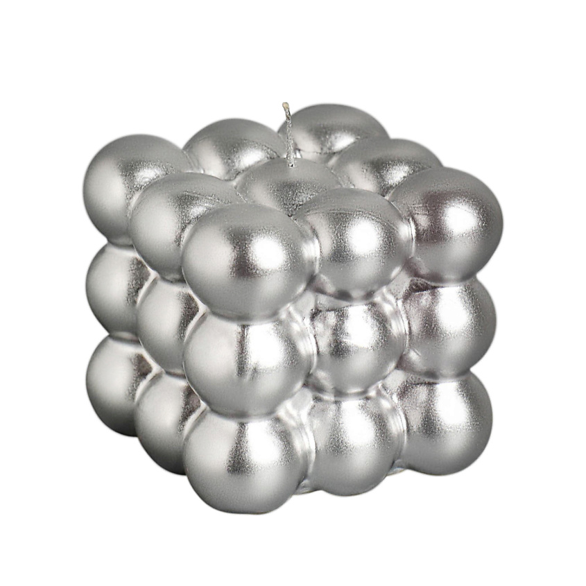 Изображение товара БОГАТСТВО АРОМАТА Свеча фигурная лакированная "Бабл куб", 6 см, серебро