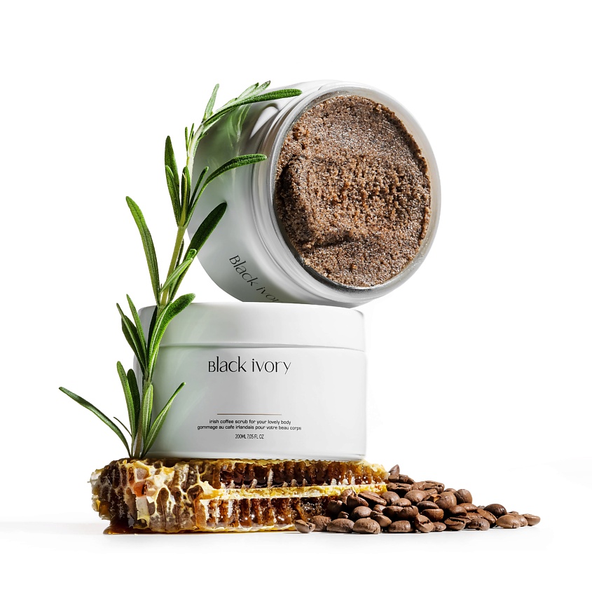 Изображение товара LUNAR LABORATORY Сахарный скраб для тела с натуральными маслами и ароматом кофе-шоколад BLACK IVORY, 200 мл