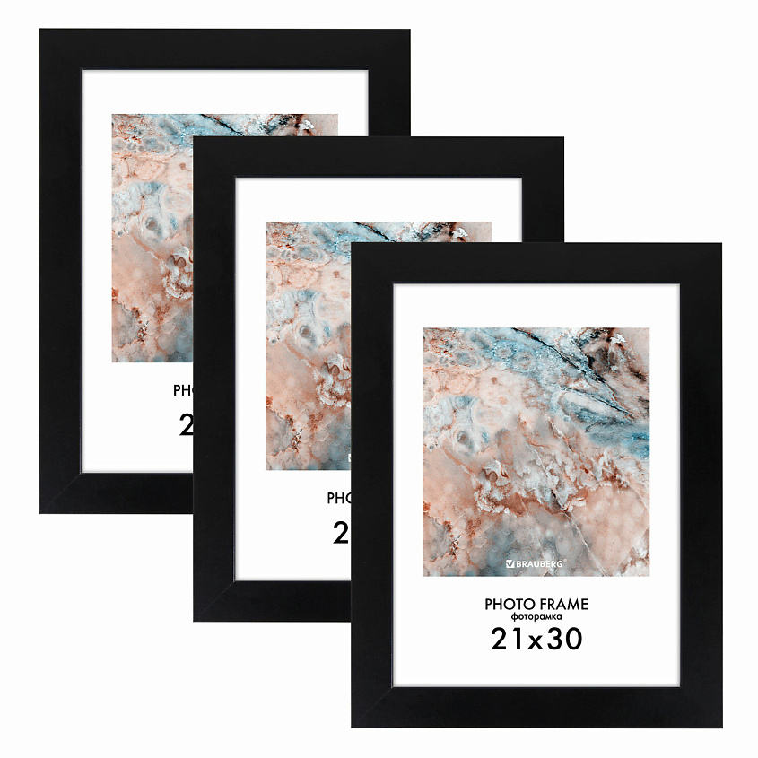Изображение товара Комплект 3 небьющихся рамок BRAUBERG Basic 21x30 см для документов и фотографий