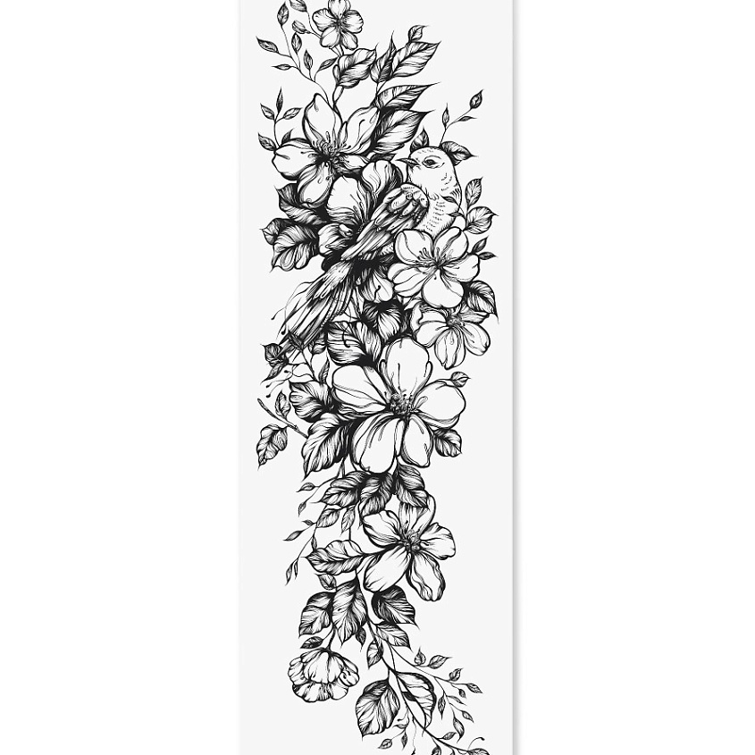 Изображение товара Переводная временная татуировка PRINT FACTORY Цветы и Птица 1 шт