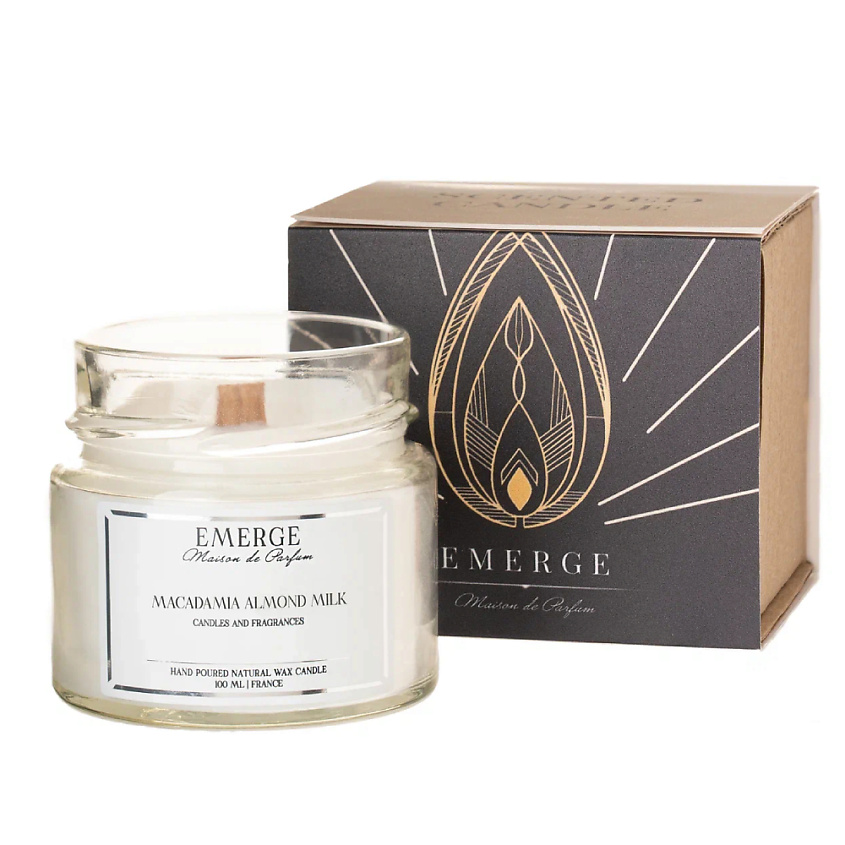 Изображение товара Аромасвеча EMERGE Макадамия Миндальное молоко 100 мл натуральный кокосовый воск
