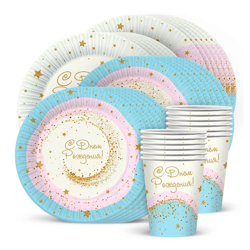 Изображение товара ND PLAY Набор одноразовой посуды для праздника Воздушный зефир, 1 шт.