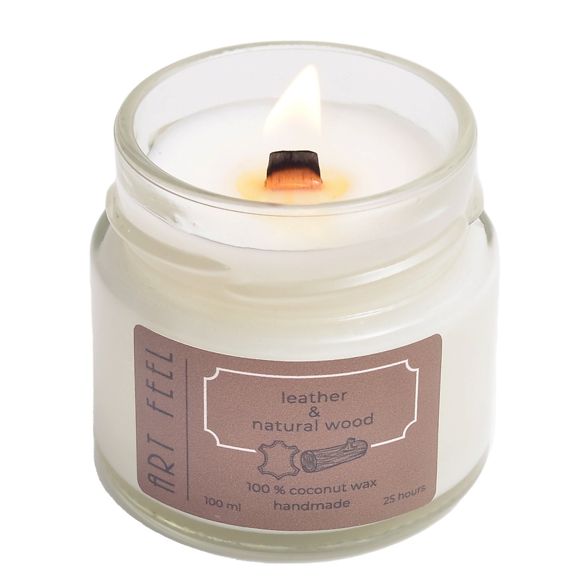 Изображение товара ART FEEL Свеча ароматическая с деревянным фитилем "Кожа и древесина", 100 мл