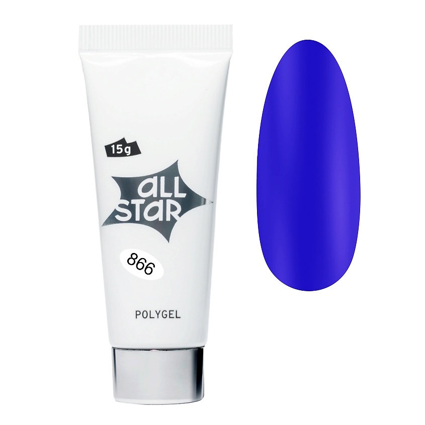 Изображение товара ALL STAR PROFESSIONAL Полигель моделирующий для наращивания ногтей, 15 гр; цвет: синий электрик 866 синий электрик