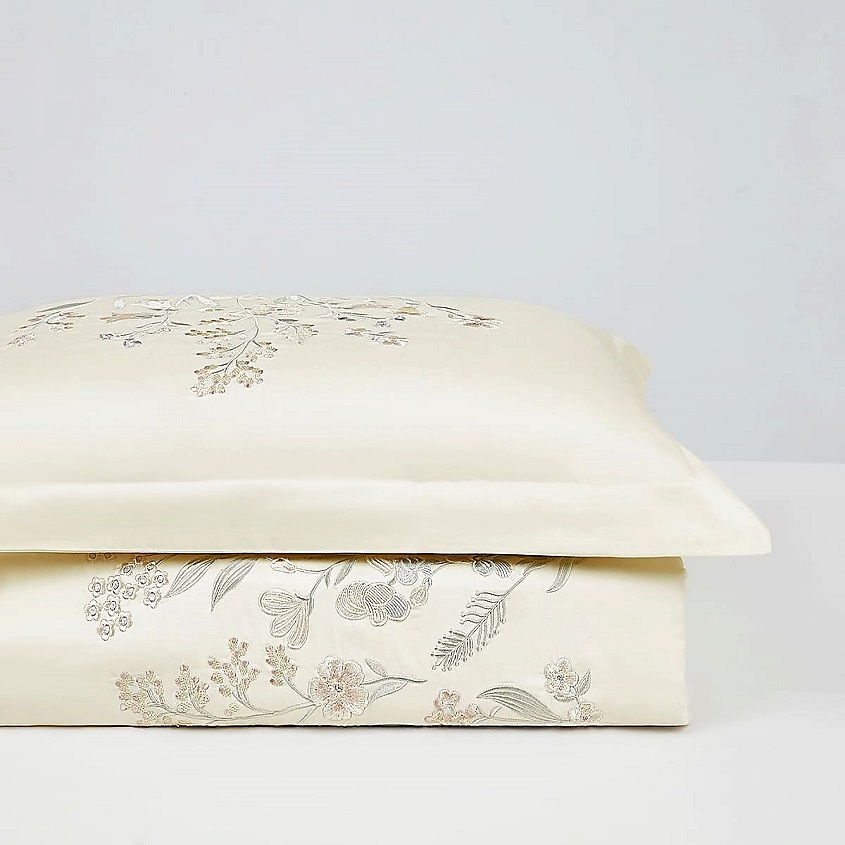 Изображение товара ARYA HOME COLLECTION Постельное белье Elegant Сатин с Вышивкой, 2 -спальное, 200x220 Mellow, Бежевый