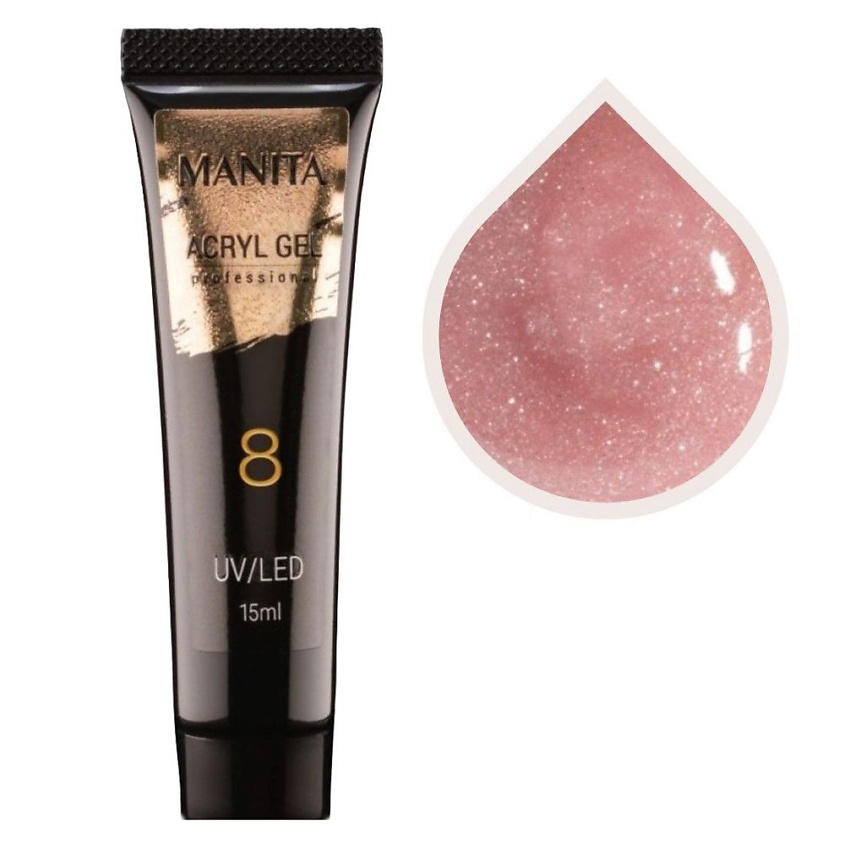 Изображение товара MANITA Акригель для наращивания ногтей, 08 Пудрово-розовый с шиммером, 15 мл
