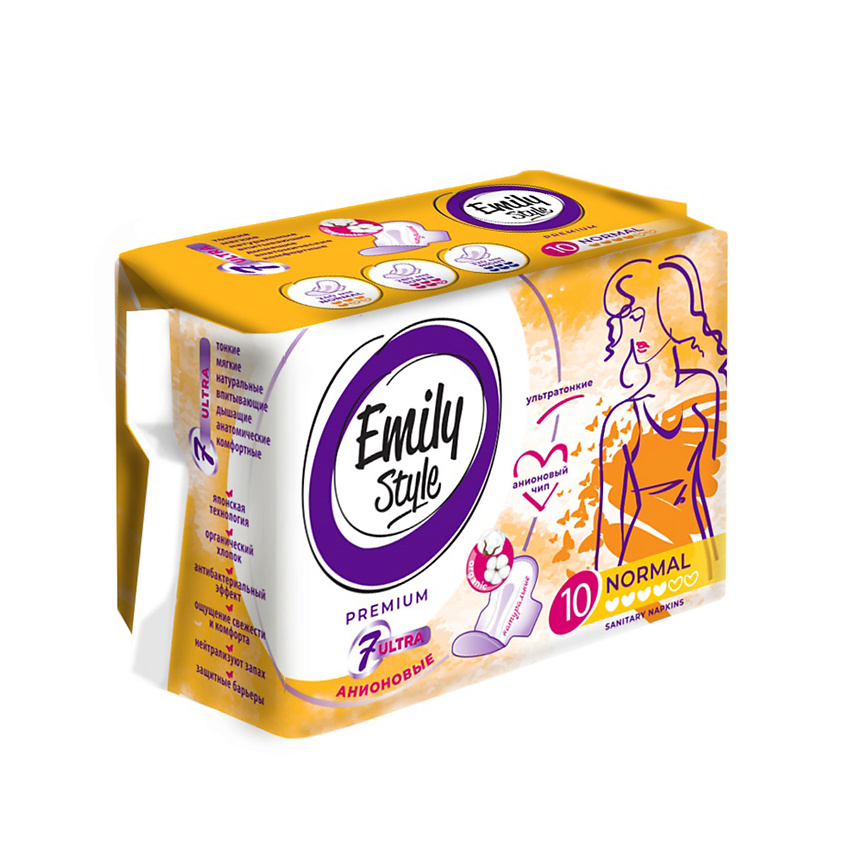 Изображение товара EMILYSTYLE PREMIUM Прокладки критика анионовые NORMAL УЛЬТРАТОНКИЕ, с бортиками, 10 шт.