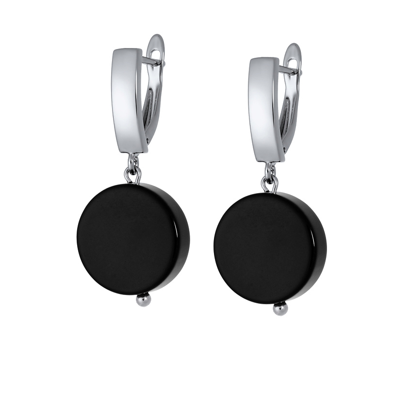 Изображение товара KOSHIKA Серьги с крупным черным Ониксом, Черный, серебряный