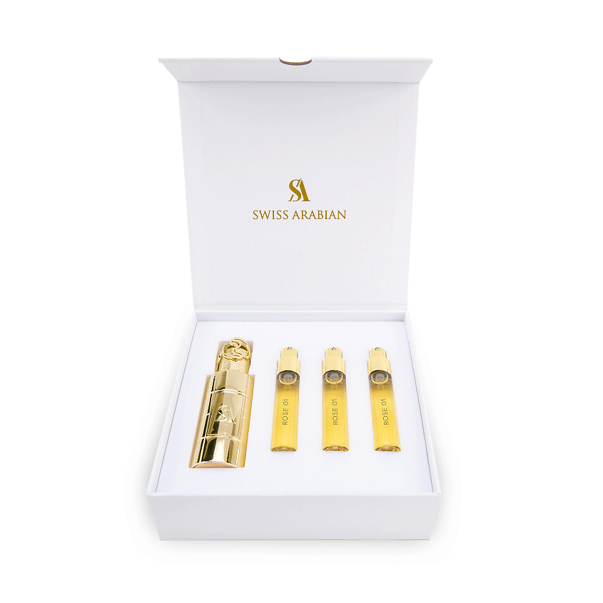 Изображение товара SWISS ARABIAN Набор парфюмерный с тревел кейсом Rose O1, Парфюмерная вода, спрей 3 х 10 мл + Тревел атомайзер
