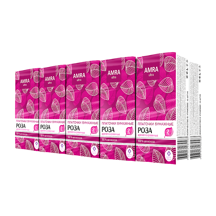 Изображение товара Набор бумажных платочков AMRA с ароматом розы 10 упаковок по 10 шт