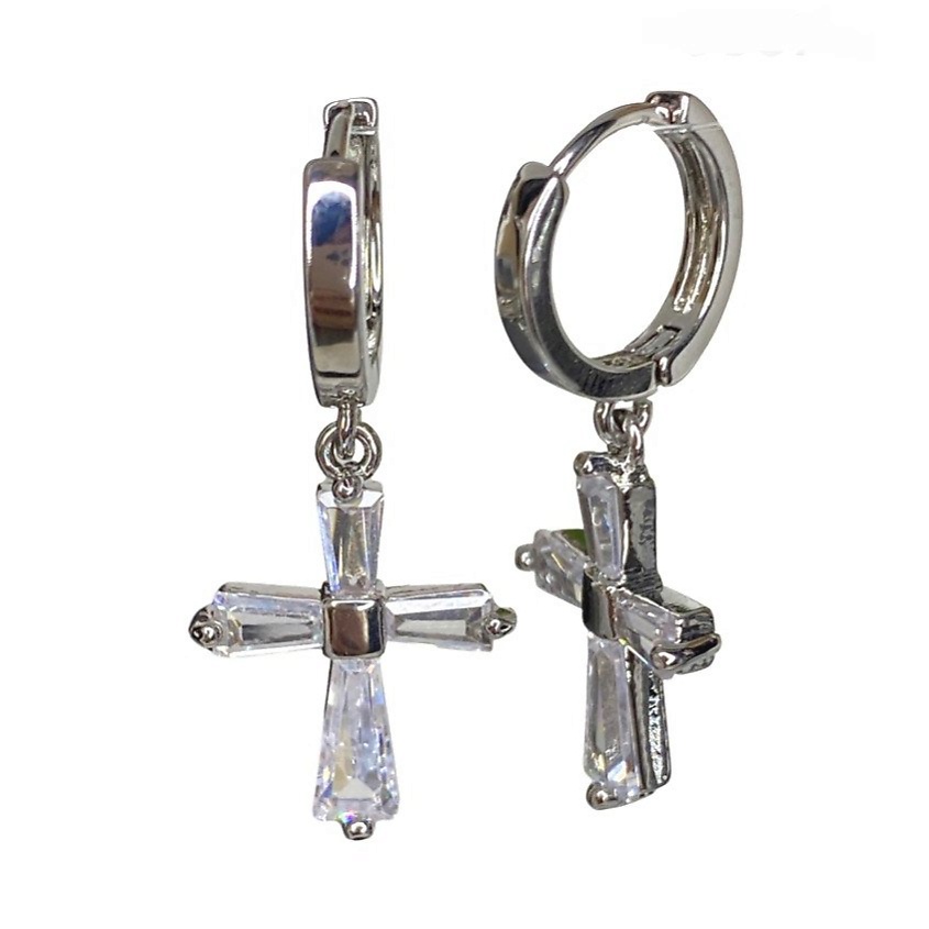 Изображение товара Серьги крестики из нержавеющей стали с покрытием родий 3 см AMANTE CRYSTAL