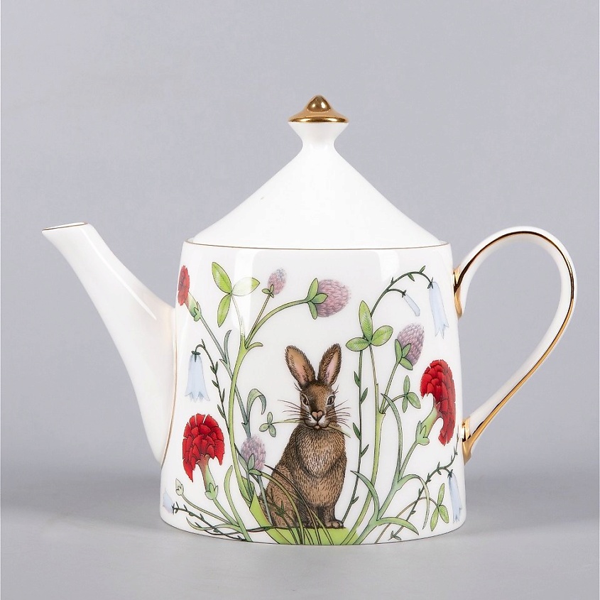 Изображение товара Заварочный чайник Сад Алисы из костяного фарфора 900 мл с золотым декором