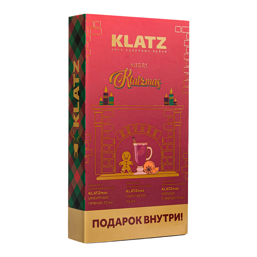 Изображение товара KLATZ Набор KLATZMAS Глинтвейн +Корица с мятой +Имбирный пряник +Рожд.свеча, Набор 3 пасты + свечка