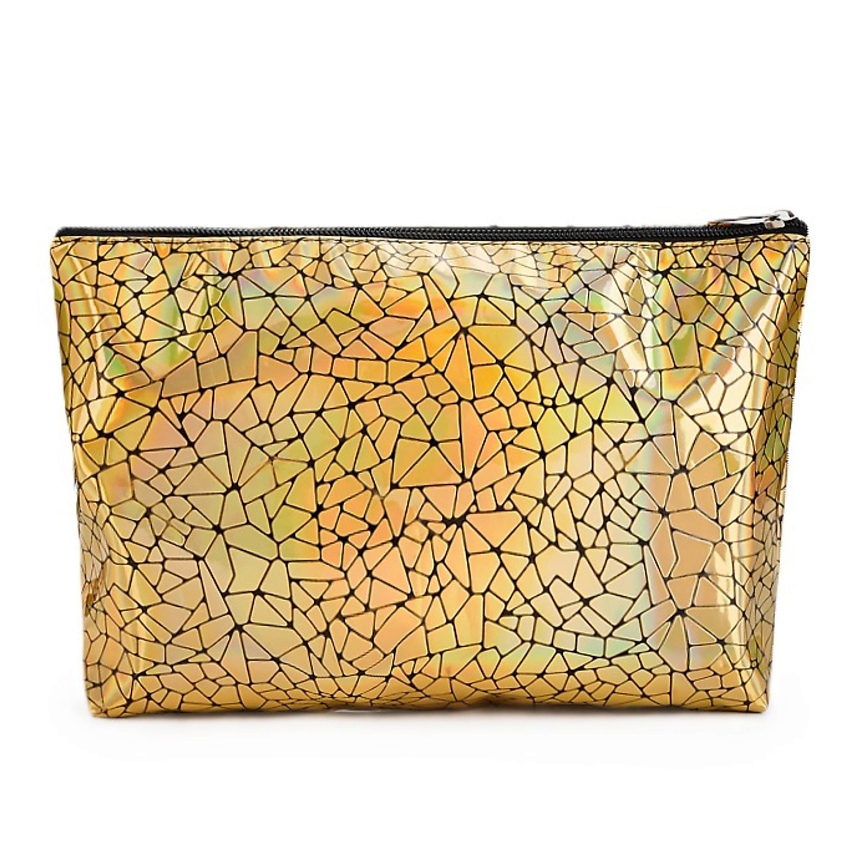 Изображение товара KOSMOSHTUCHKI Косметичка НЕОН Трапеция большая Стекло битое малое, Серебро с золотом