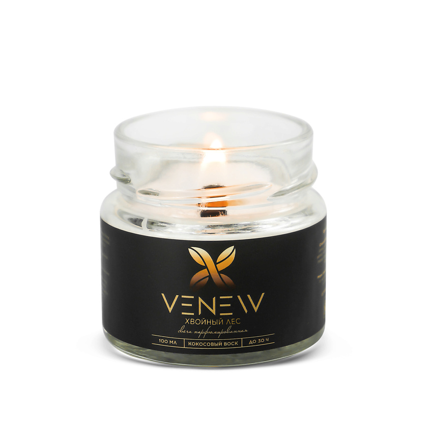 Изображение товара VENEW Свеча ароматическая парфюмированная с деревянным фитилем Хвойный лес, 100 мл