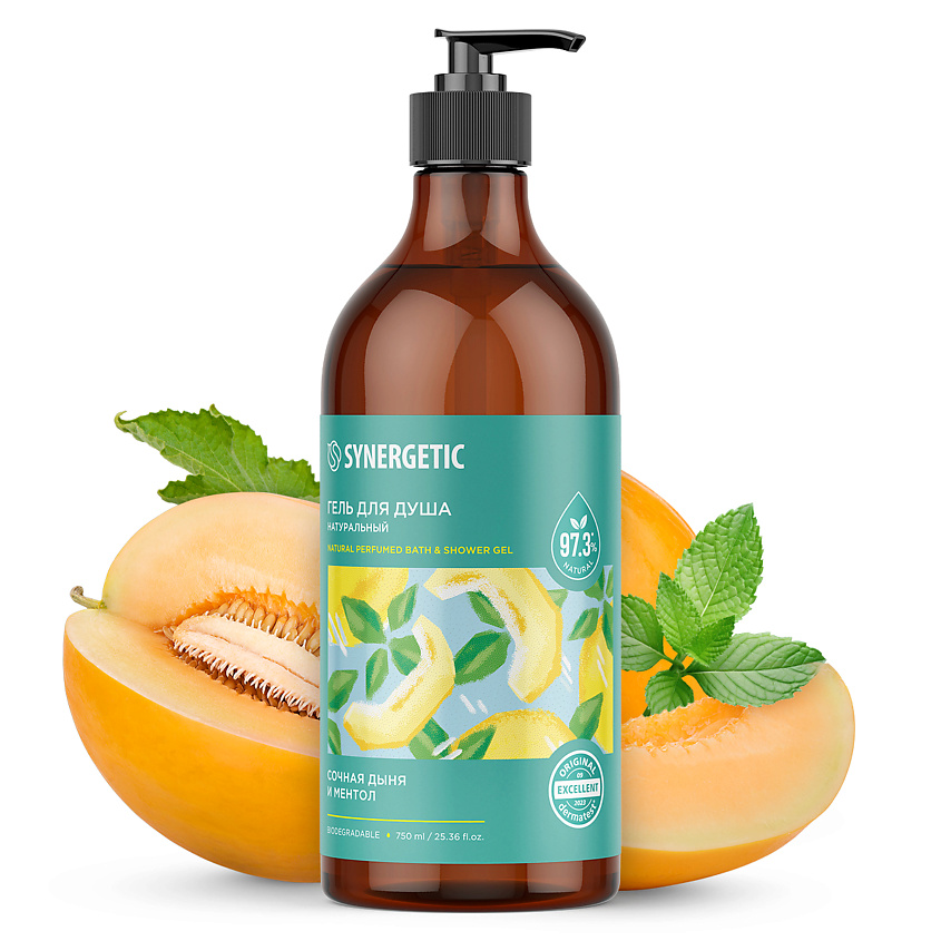 Изображение товара SYNERGETIC Гель для душа "Сочная дыня и ментол", 750 мл